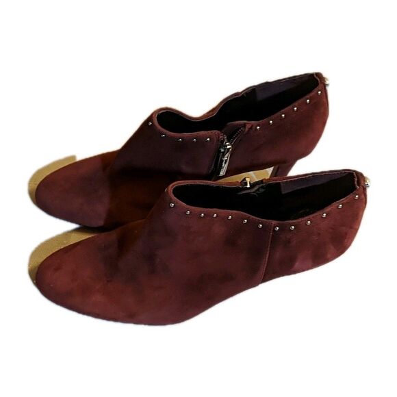 Vince Camuto Channa Ankle Heels Leather Suede Studded Zip Booties 9.5 M Burgundy - Picture 10 of 14